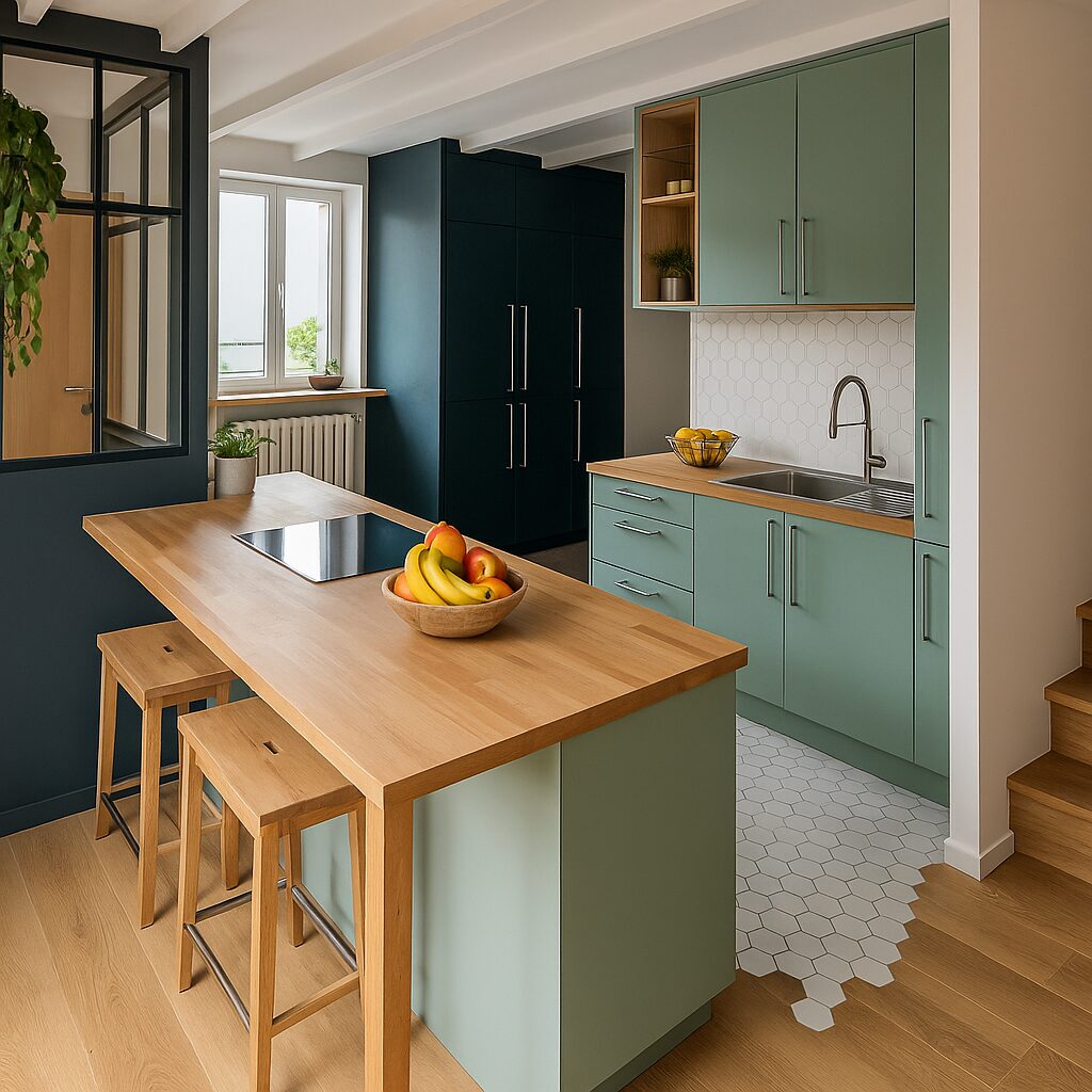 Cuisine rénovée d'une maison de ville à Lillebonne par Optérieur